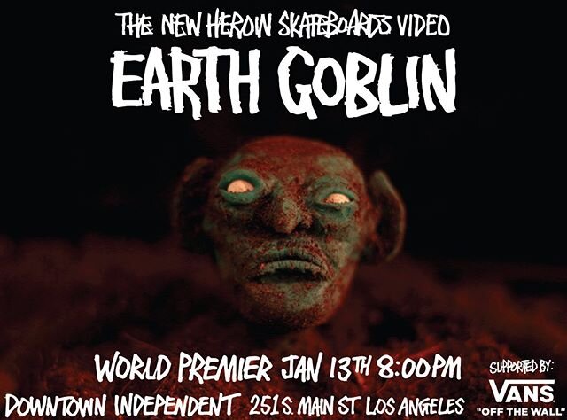 Proud to announce the first screening of Earth Goblin at the @downtownindependent theater on Monday 13th at 8.00 PM. Really stoked on this video, to me it feels like a cross between LFA and Video Nasty, it has parts from @williamthepleaser7 @deaddave