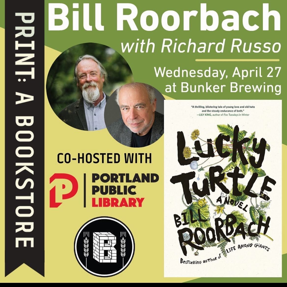 📚📚📚📚📚 
Please join us tonight in the tasting room @ 6PM as we welcome @broorbach to discuss his new book &ldquo;Lucky Turtle&rdquo; with celebrated author Richard Russo. 
📚 
This event is free &amp; open to the public! 
. 
.
.
@portlandpublicli