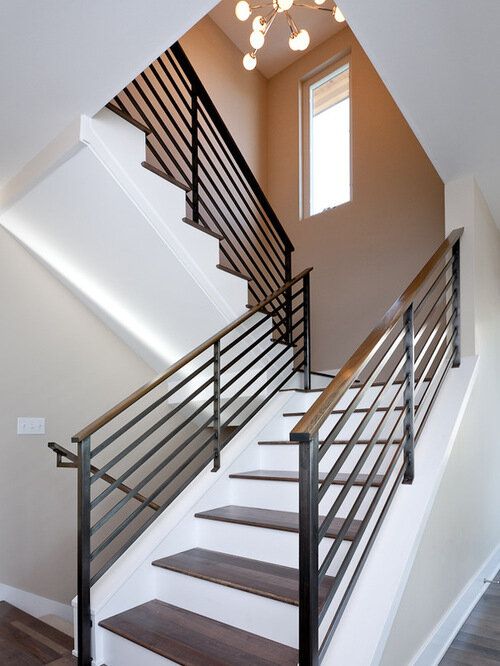 Horizontal Slat Steel Railing Modern Stair Handrail 