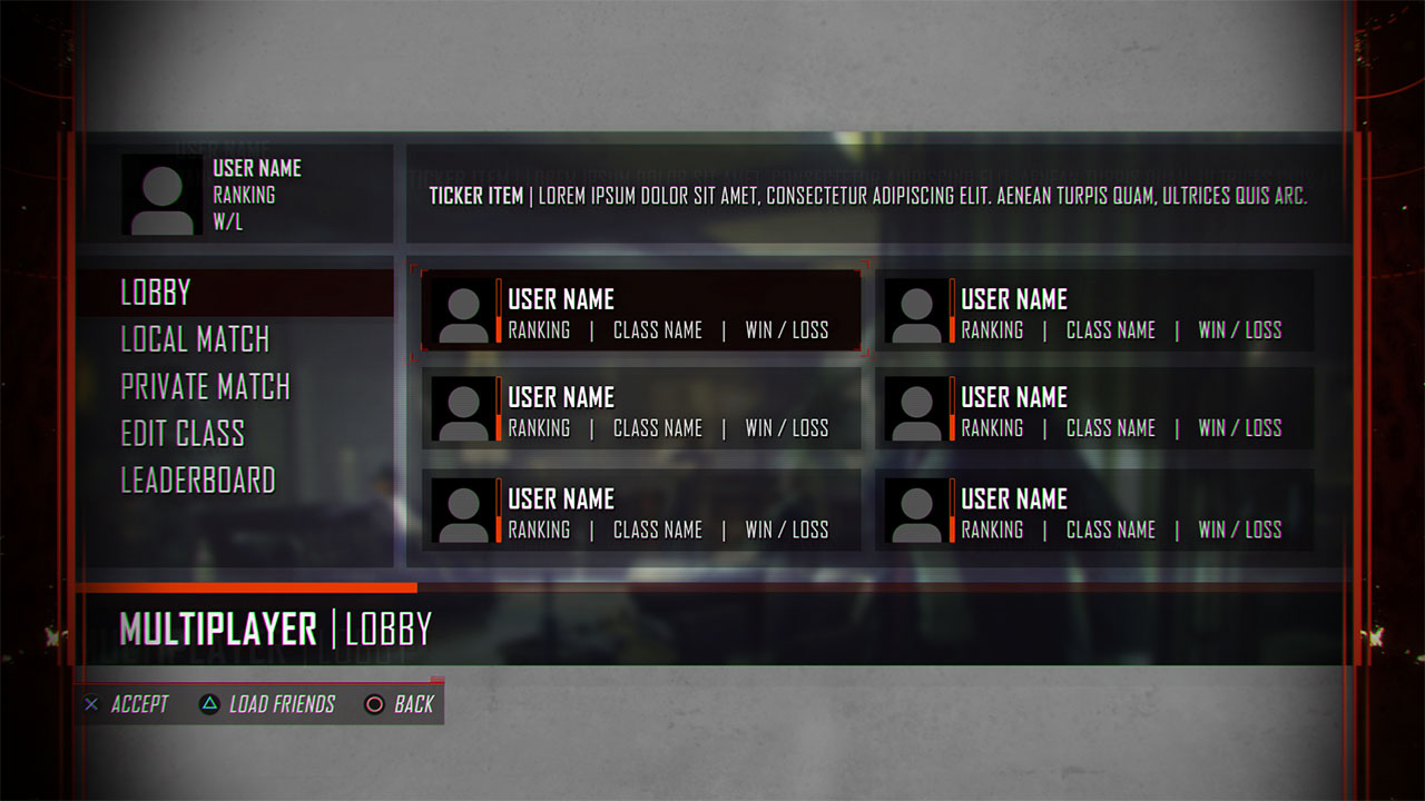 Multiplayer Lobby Mockup