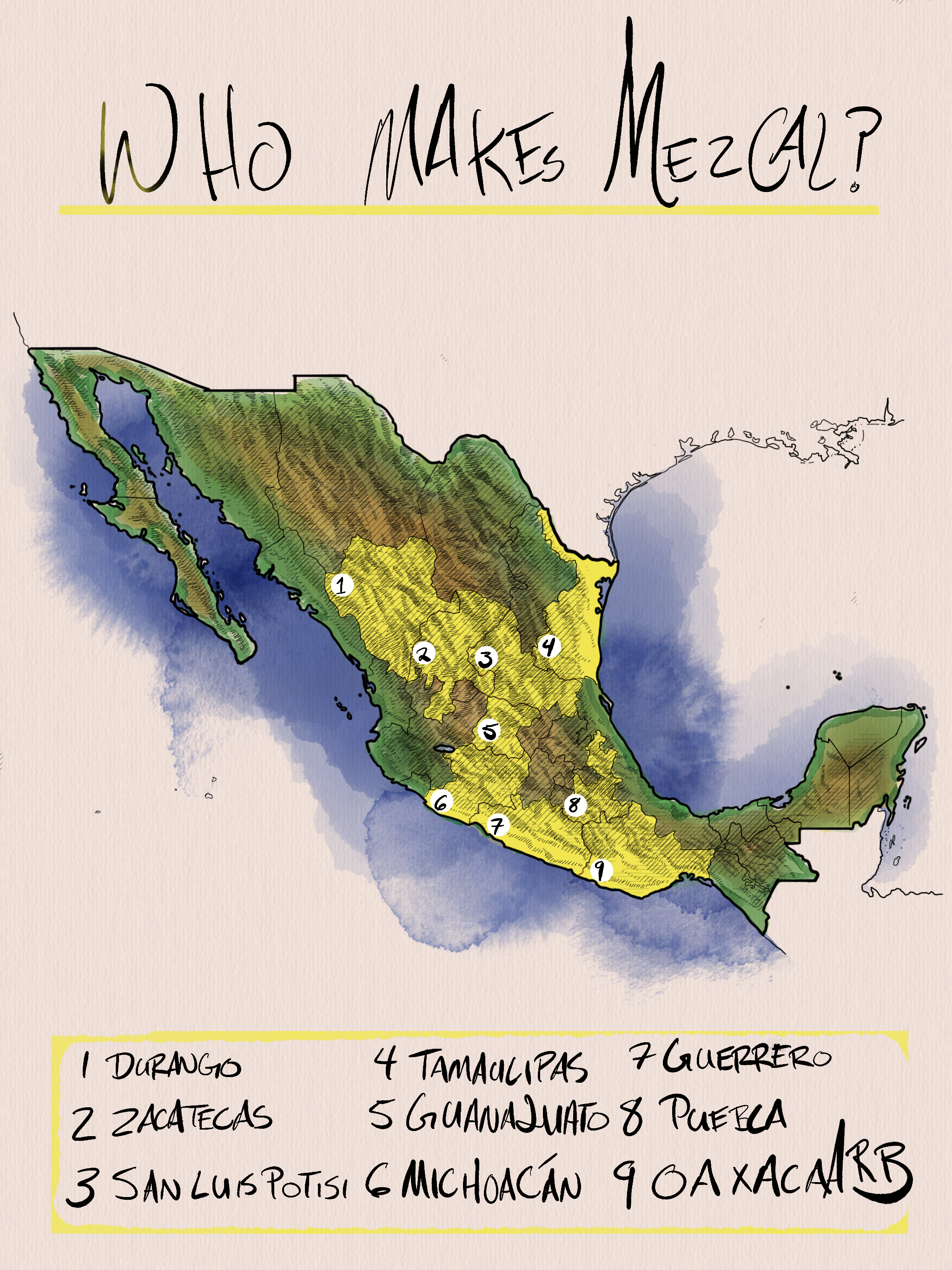  The nine Mexican States that make Mezcal. 