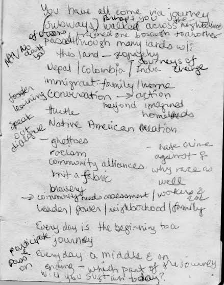 My notes before the 2007 March Against Violence where I was speaking – and connecting the diverse homelands we embody