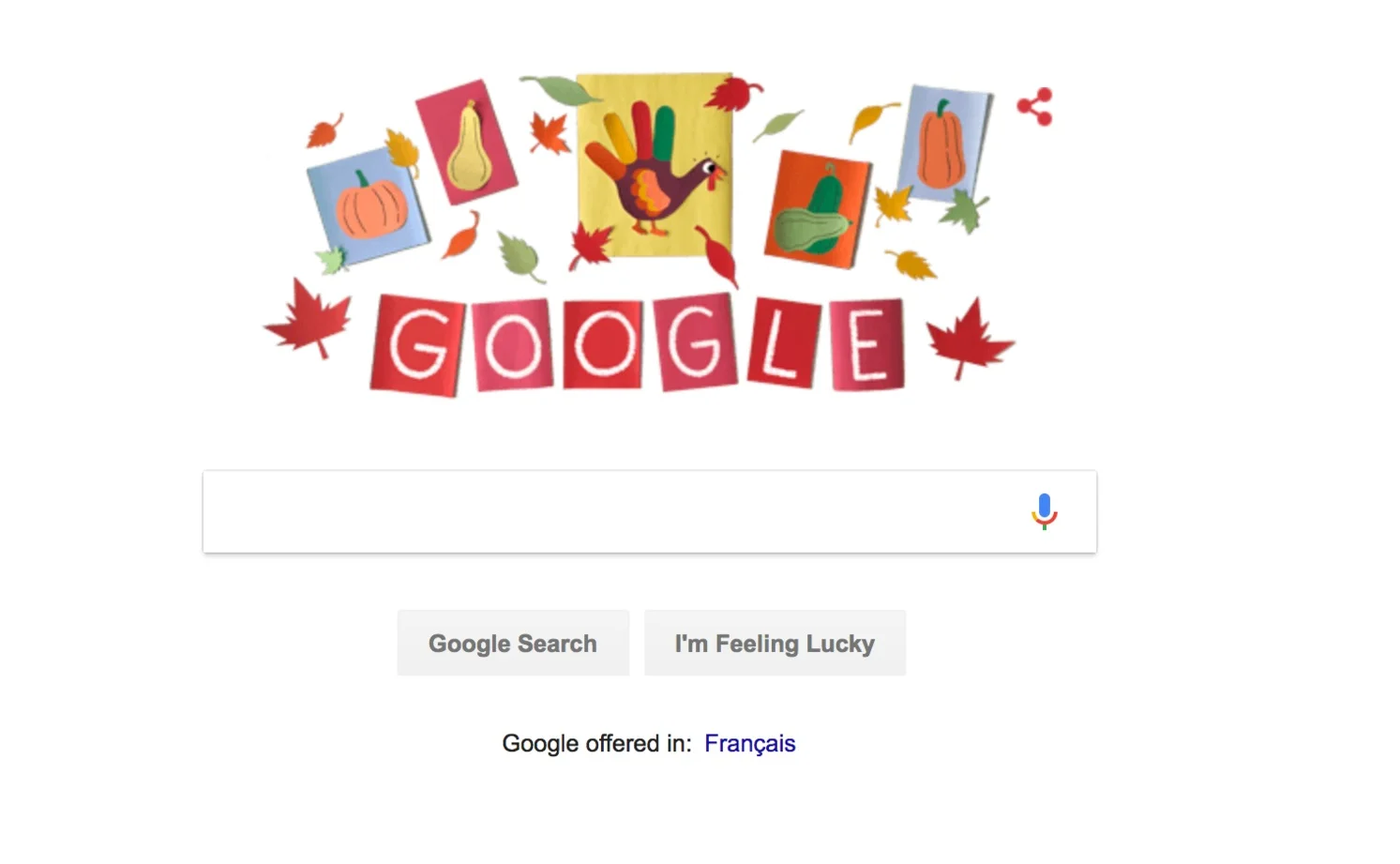 The Google Homepage with the Canadian Thanksgiving Doodle