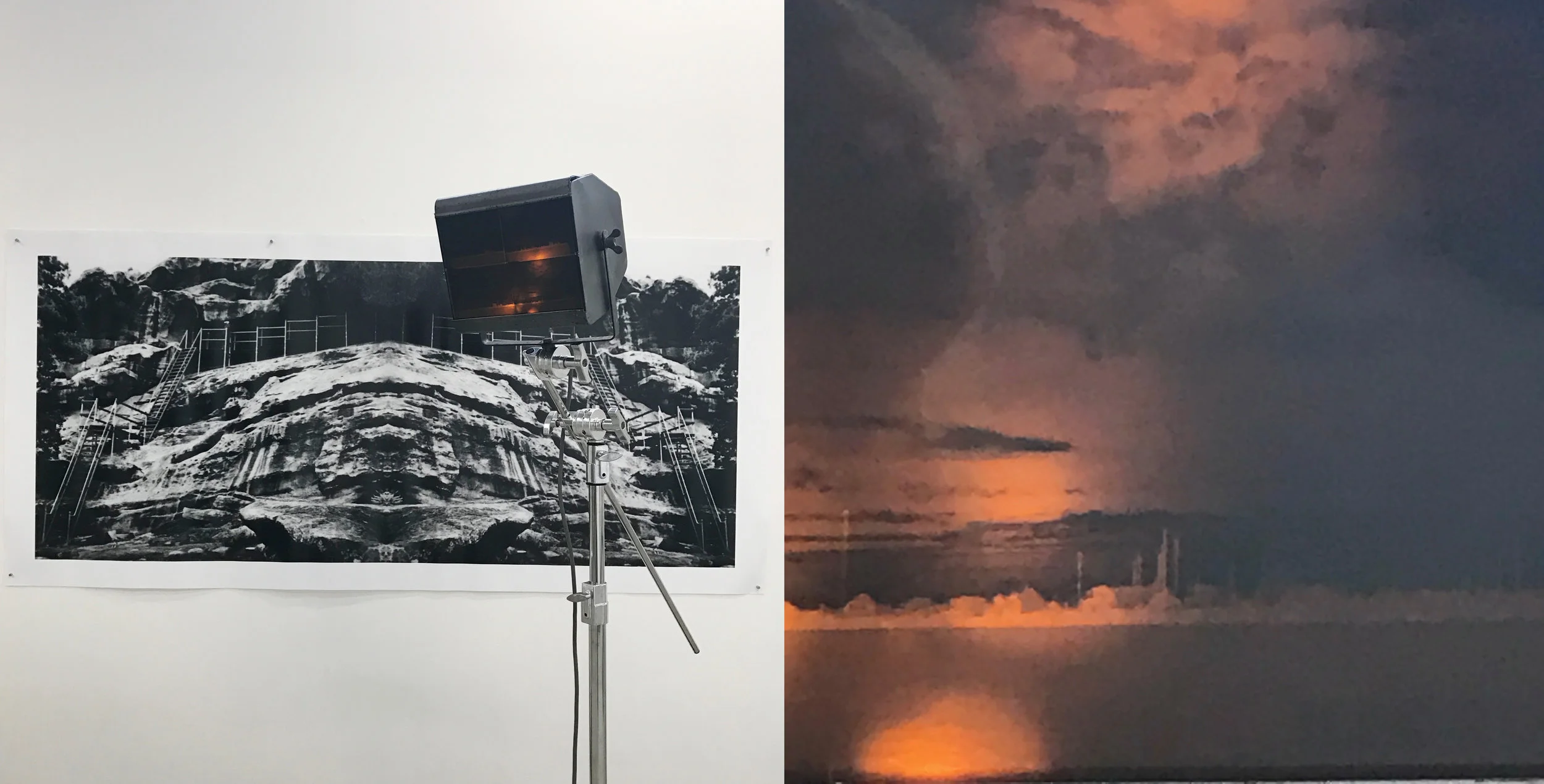 Install and detail shot of Cheri Winter’s Processing Altona, 2018 with Stephen Garrett, Flinder’s Stairs Reprise, 2018.