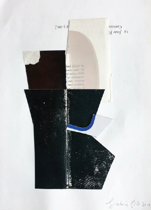 Sabine Pick, the young women, vintage paper, mixed media collage, 23.5 x 30.5 cm, 2018, $150 framed.