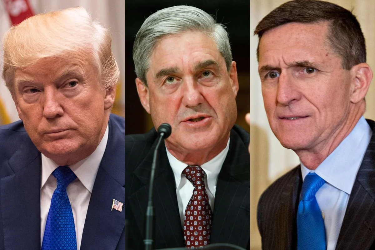 Trump, Mueller en Flynn (Fotos: Kevin Dietsch, Alex Wong and Andrew Harrer -Bloomberg/Getty)