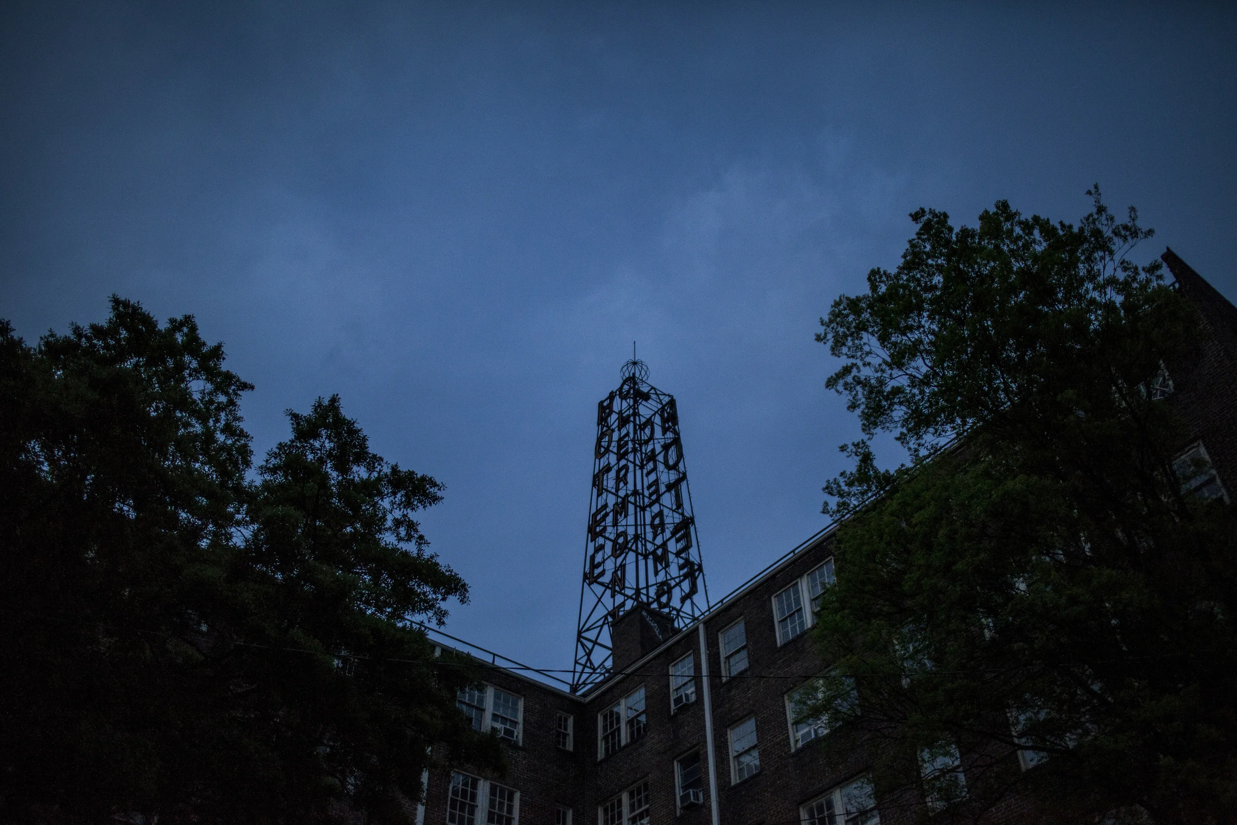 A view from the lounge's parking lot of the radio tower atop the Clermont Hotel. Photo by Artem Nazarov