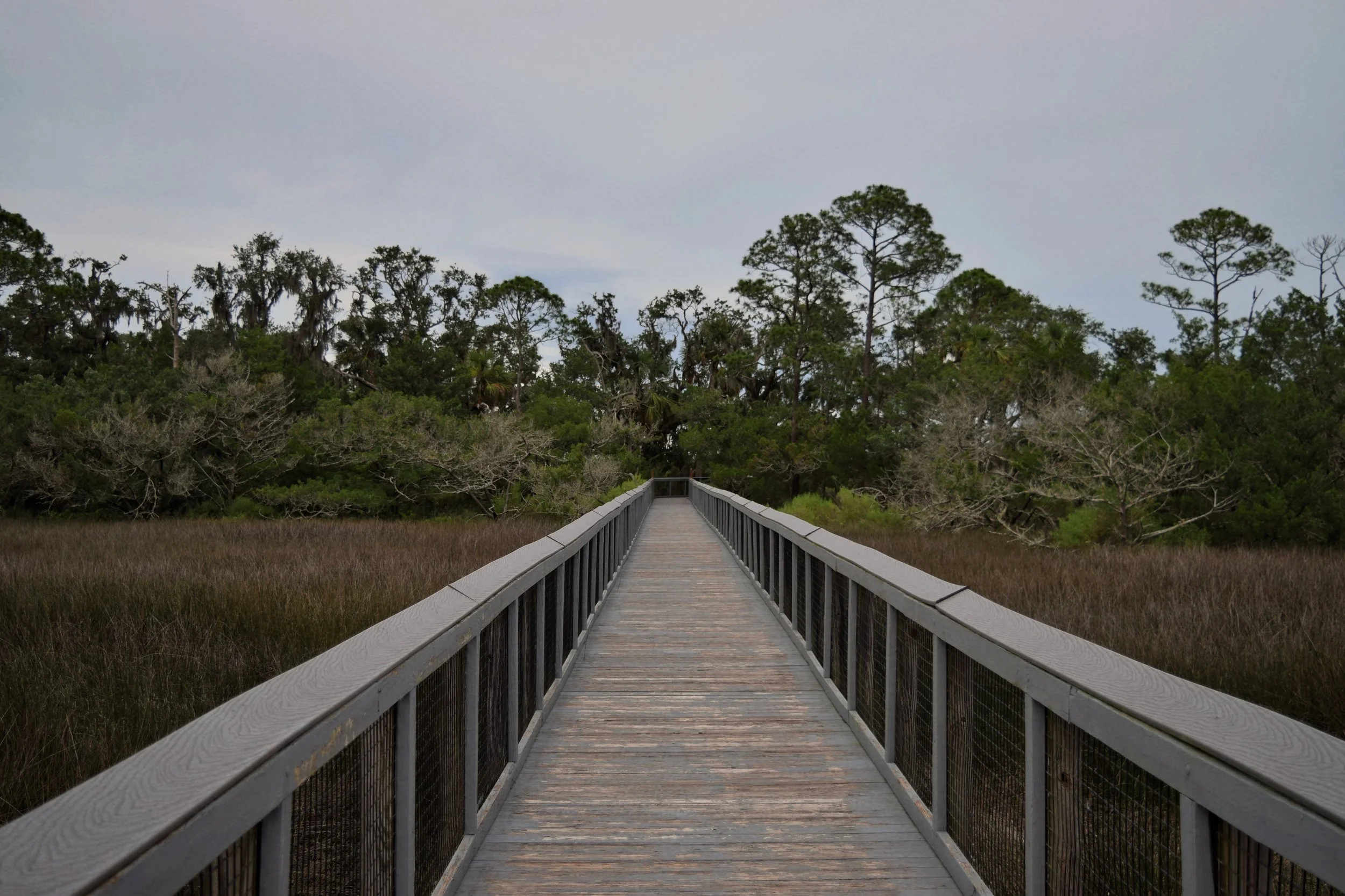 One of two narrow boardwalks overlooking the respective sites of the first and second fort.