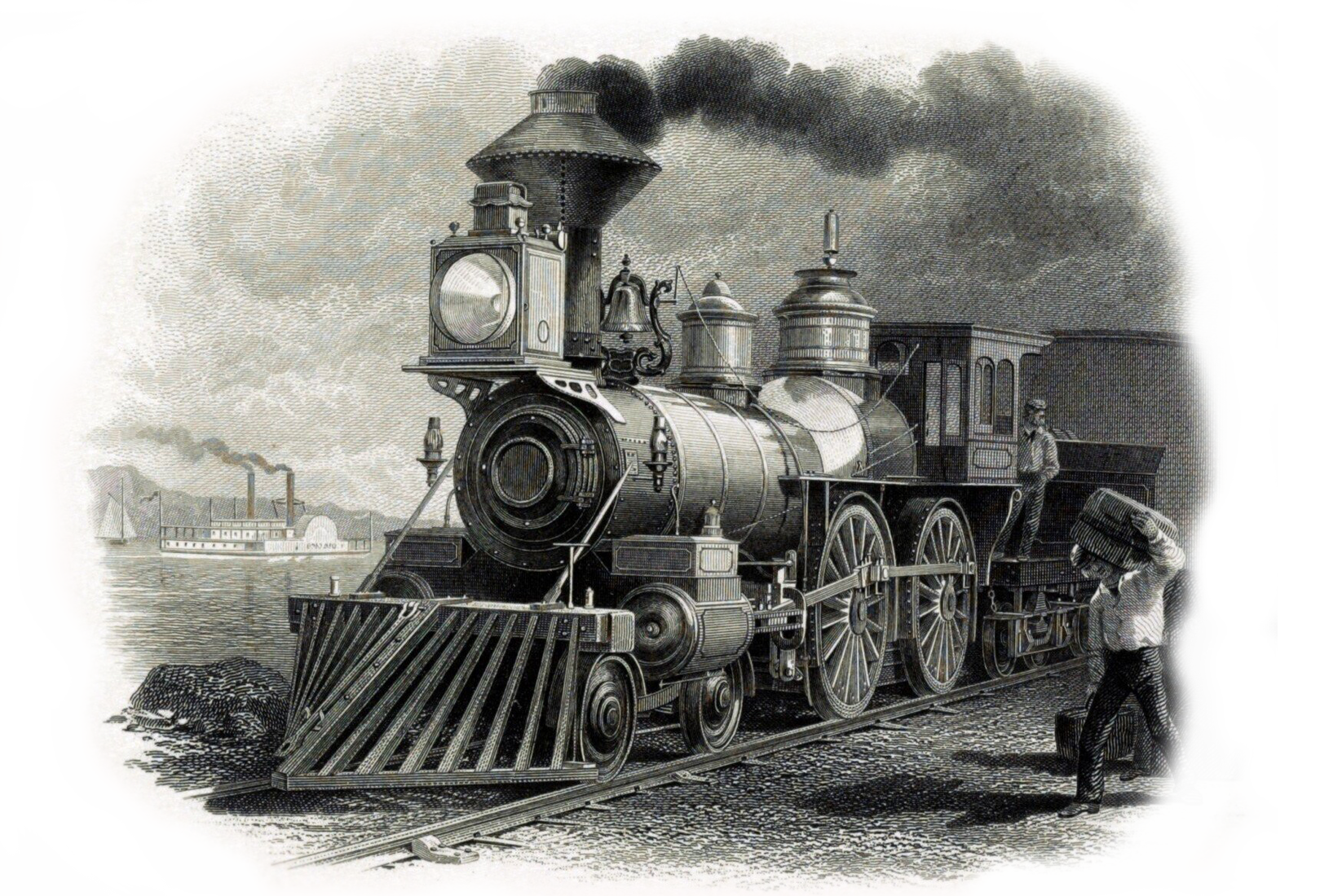 Young man looking out of train window on the historic steam engine