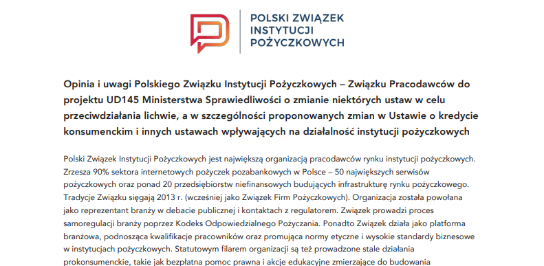 » Stanowisko PZIP wobec tzw. ustawy „antylichwiarskiej” przekazane do Ministerstwa Sprawiedliwości