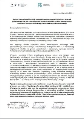 » Apel przedstawicieli branży pożyczkowej do Prezesa Rady Ministrów