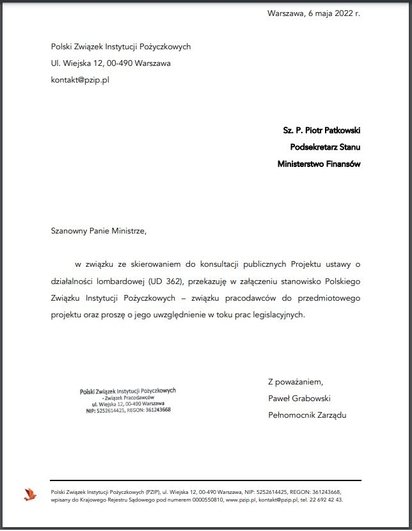 » Stanowisko PZIP wobec projektu ustawy o działalności lombardowej