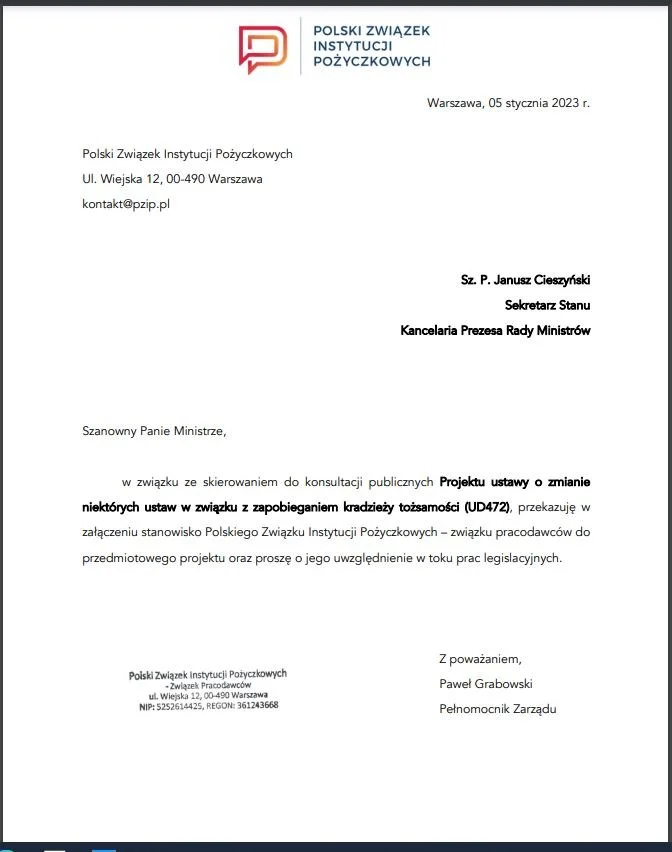 » Stanowisko PZIP wobec projektu ustawy o przeciwdziałaniu kradzieży tożsamości