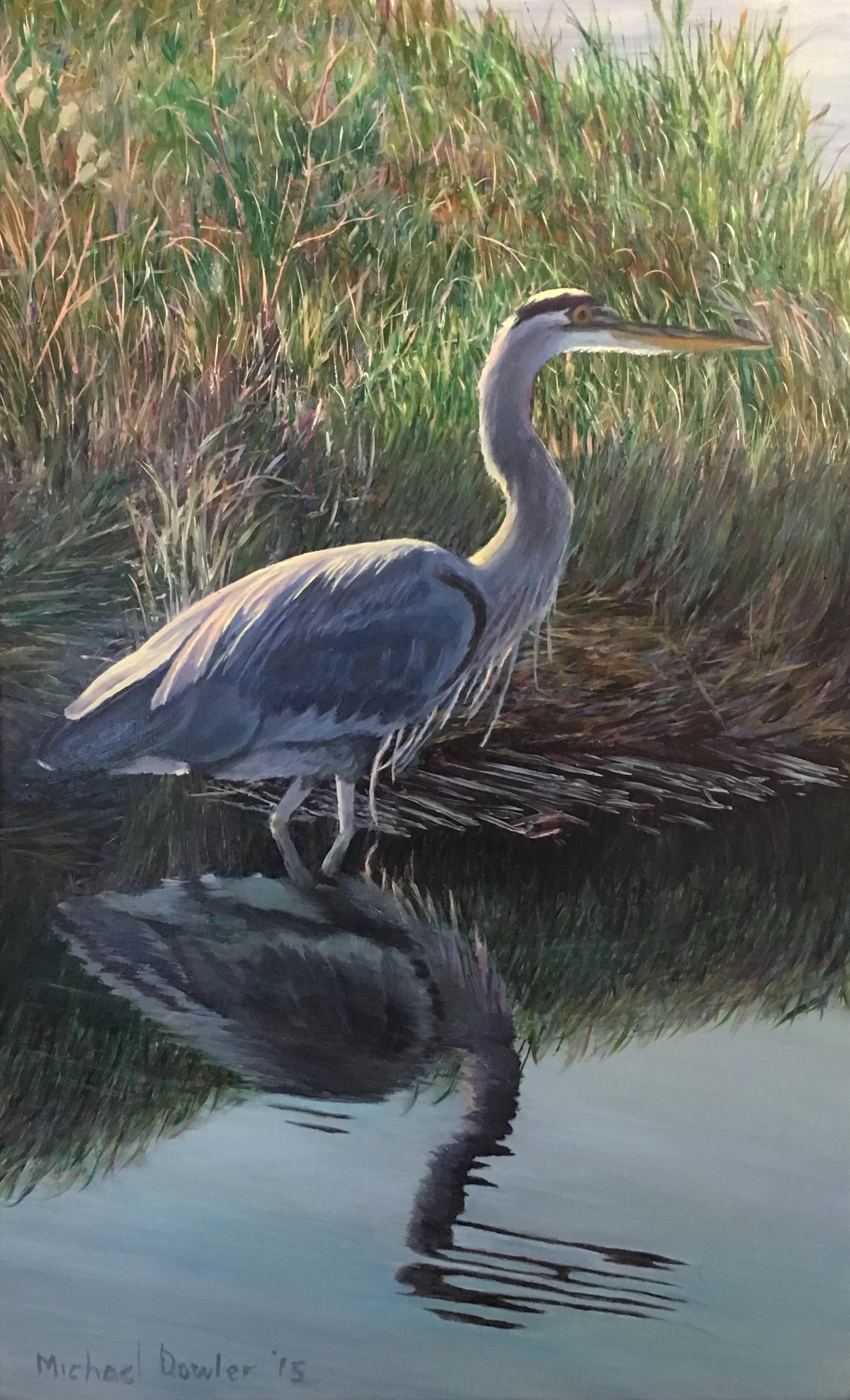 A Blue Heron walks quietly through Mike Dowler’s final class painting - he had never painted before!