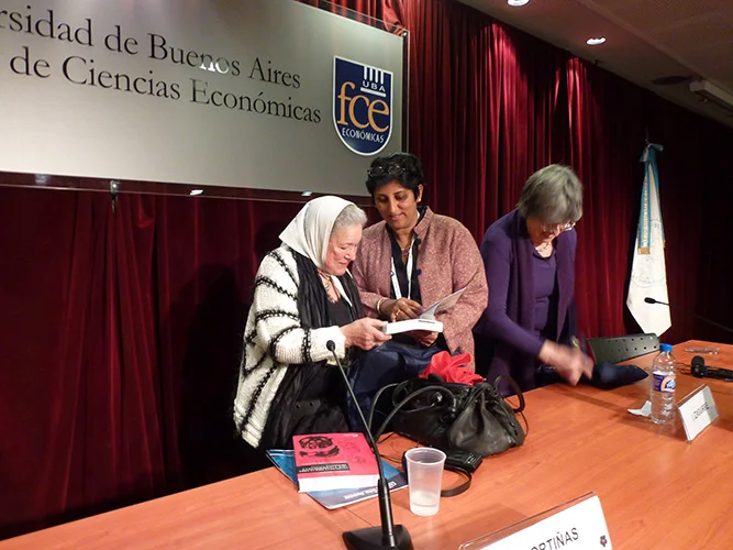    Margaret with Ina. N.   Cortiñas     of Mothers of Plaza de Mayo, at the Second ISA Forum in Buenos Aires, 2012.   