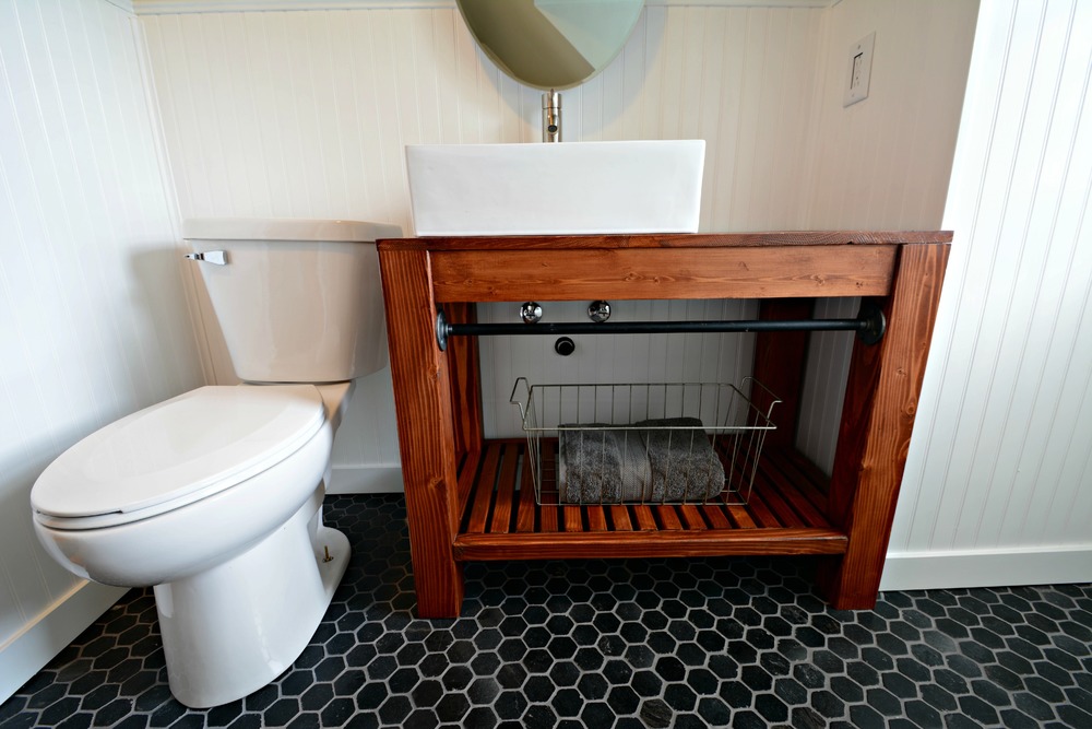 Modern Farmhouse Bathroom Vanity Tutorial Decor And The Dog - Small Farmhouse Style Bathroom Sink Cabinet