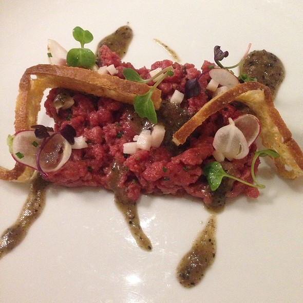 Carne Cruda with Black Truffle Vinaigrette & Honey Braised Fat Back at Manzo