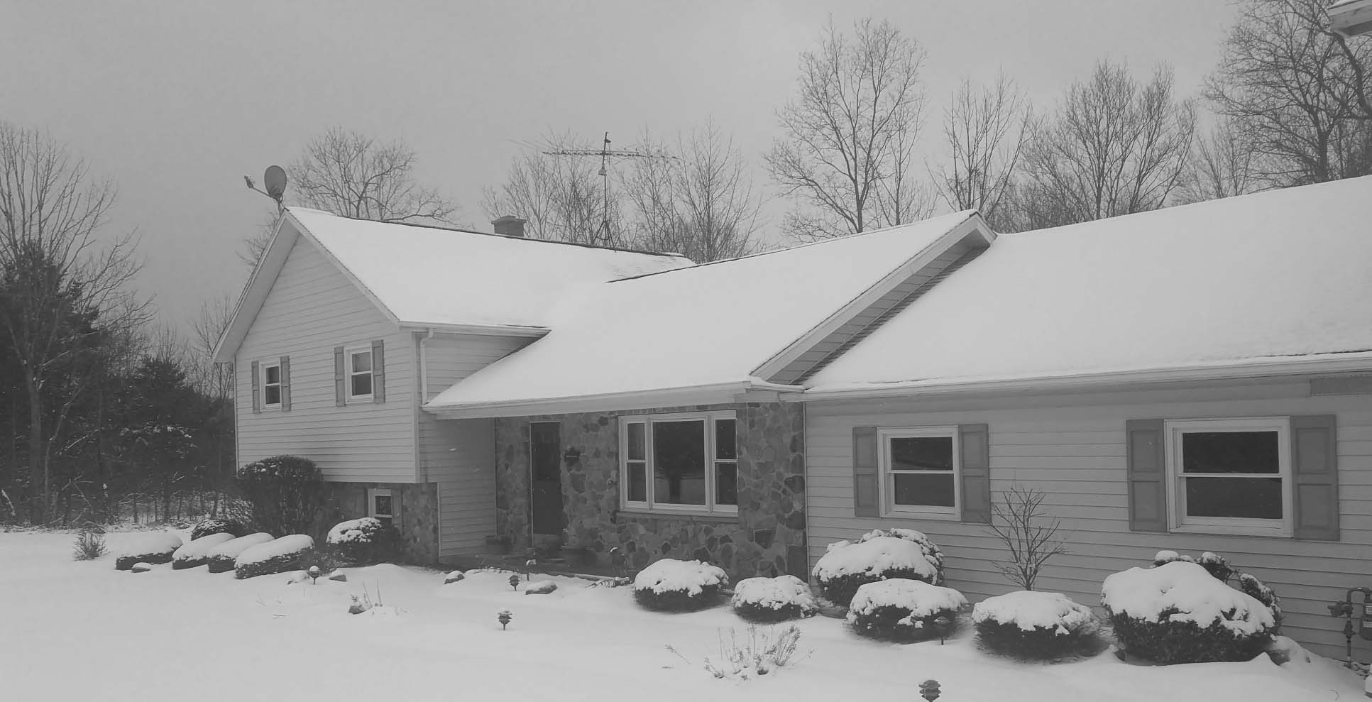 Existing house (left) and existing garage (right).