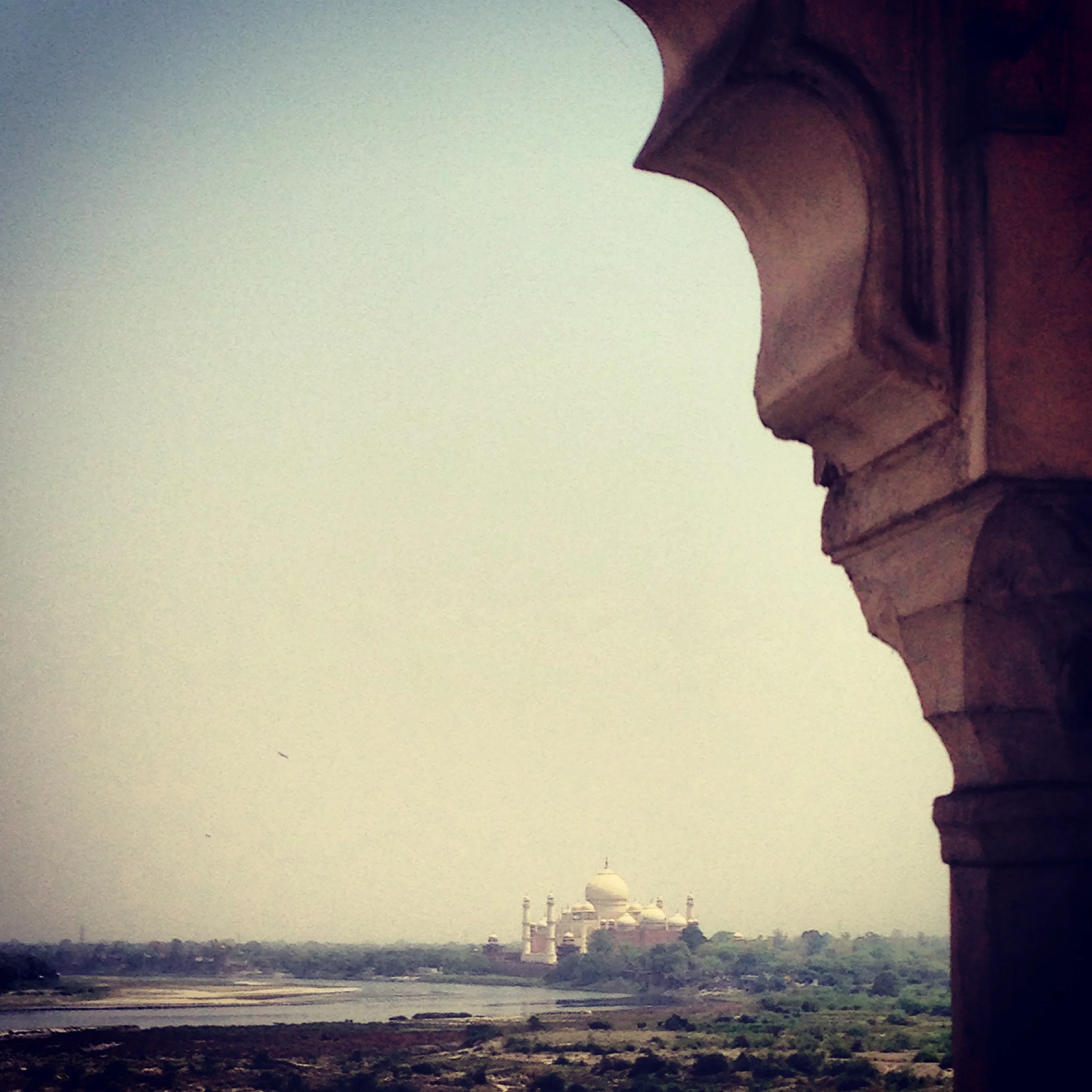 View of Taj Mahal and Yamuna River from Agra Fort