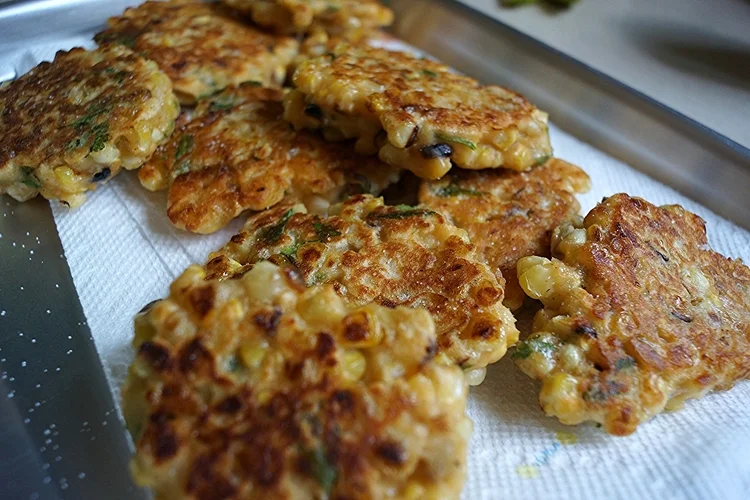 7.29.14 Roasted Corn Fritters with Avocado Cilantro Sauce