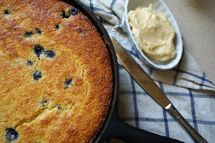 8.12.14 Blueberry Skillet Cornbread with Maple Butter