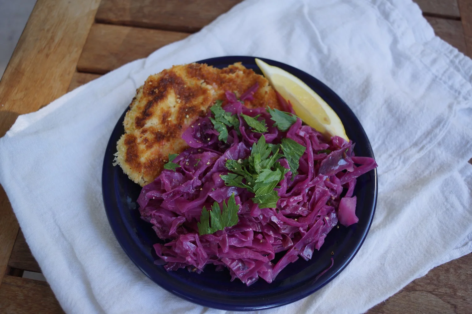 9.26.14 Pork Schnitzel with Beer Braised Red Cabbage