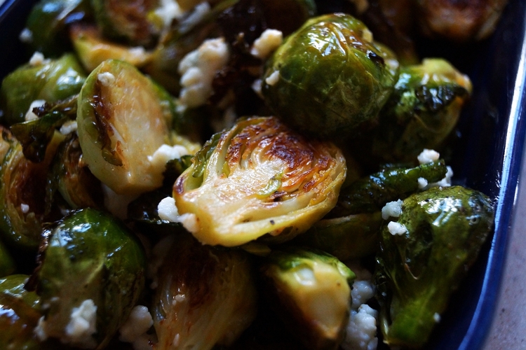 Spicy Roasted Brussels Sprouts with Blue Cheese