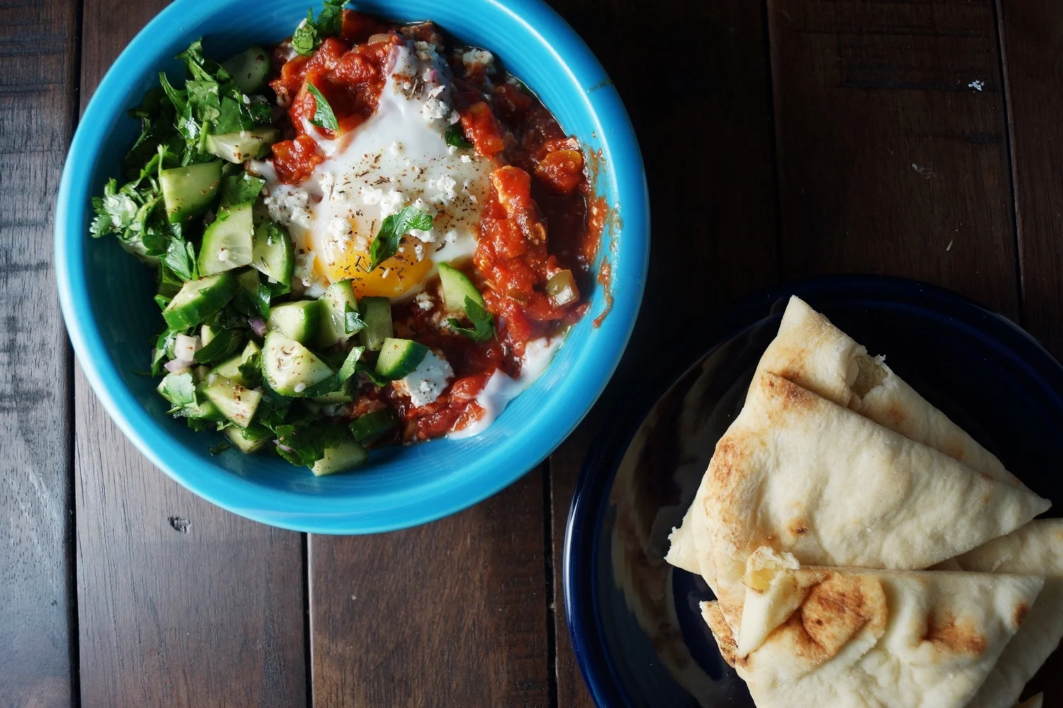 1.23.15 Shakshouka with Feta and Cucumber Herb Salad