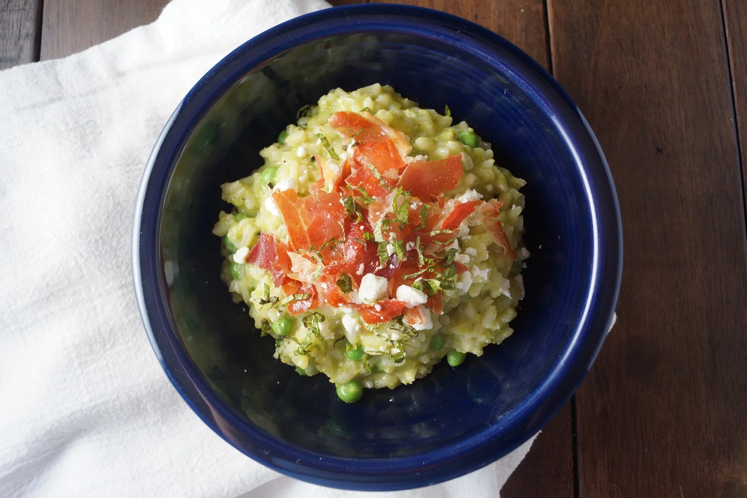 4.14.15 Pea Risotto with Crispy Prosciutto, Feta, and Mint
