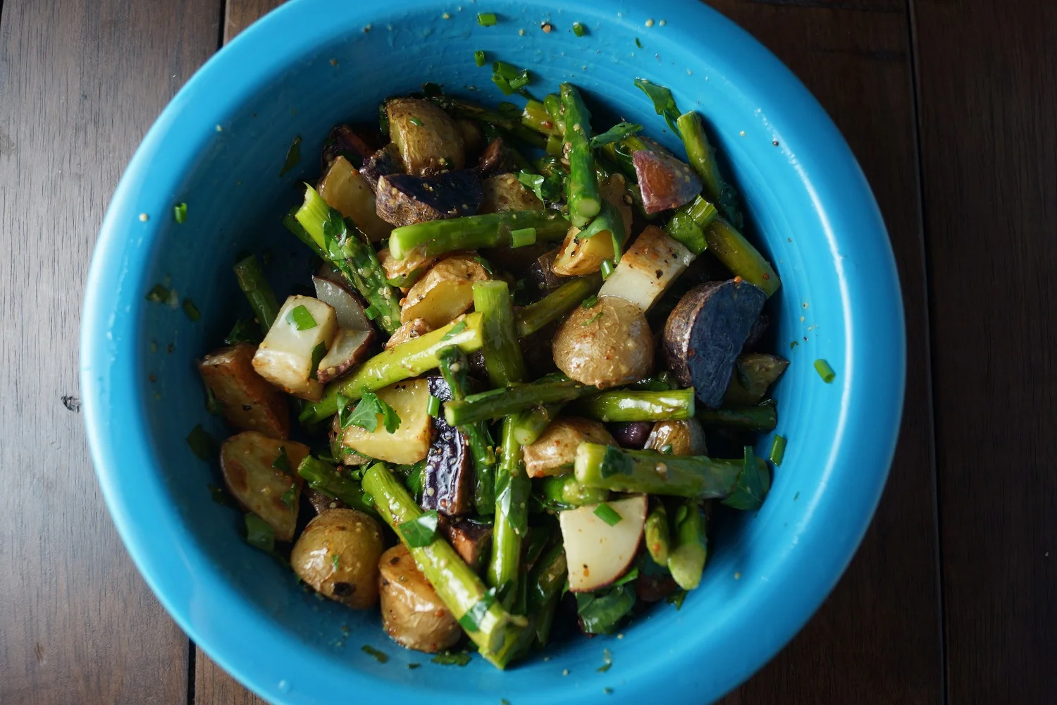 4.24.15 Roasted Potatoes and Asparagus with Mustard Vinaigrette