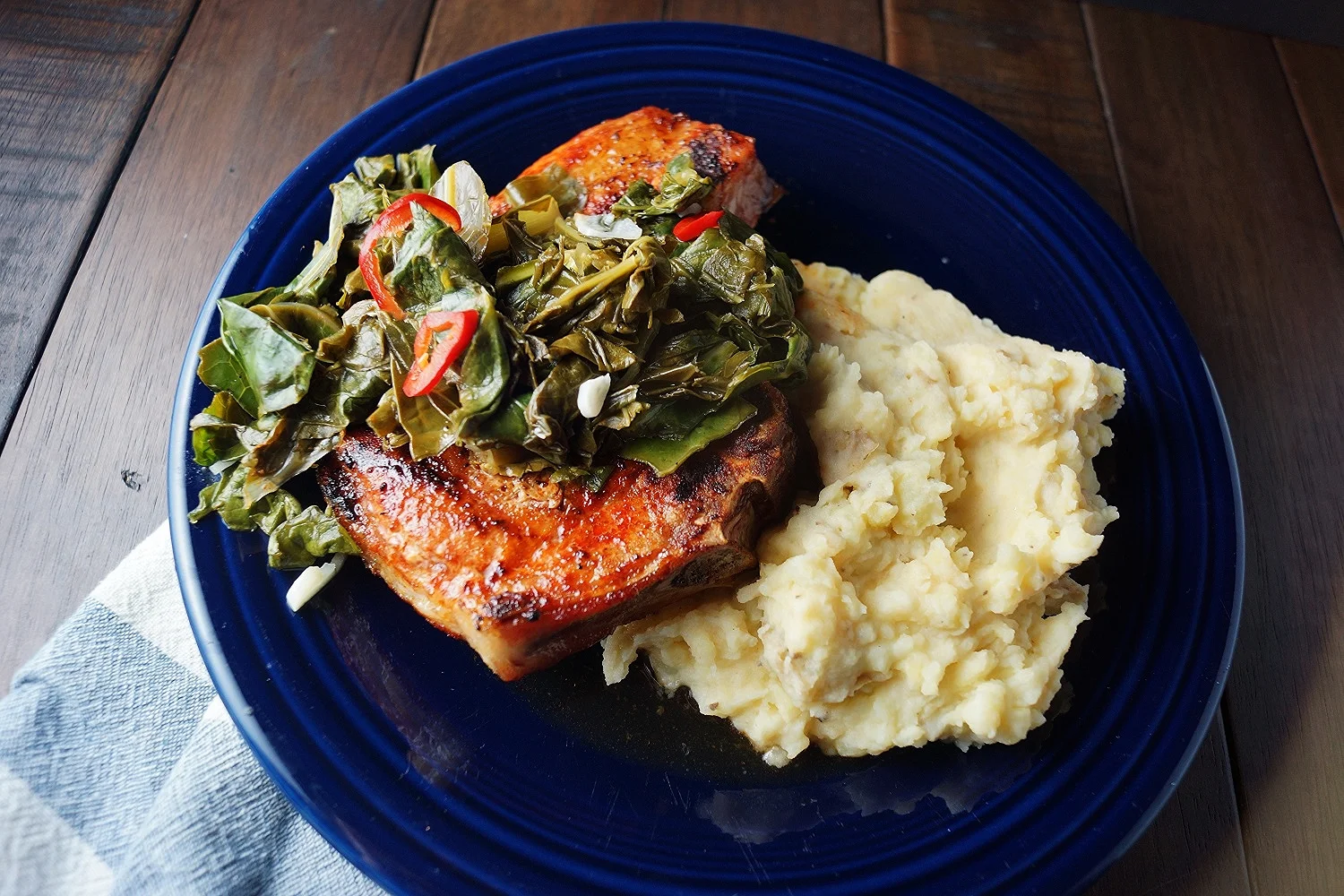 6.2.15 Grilled Pork Chops with Spicy Pickled Greens