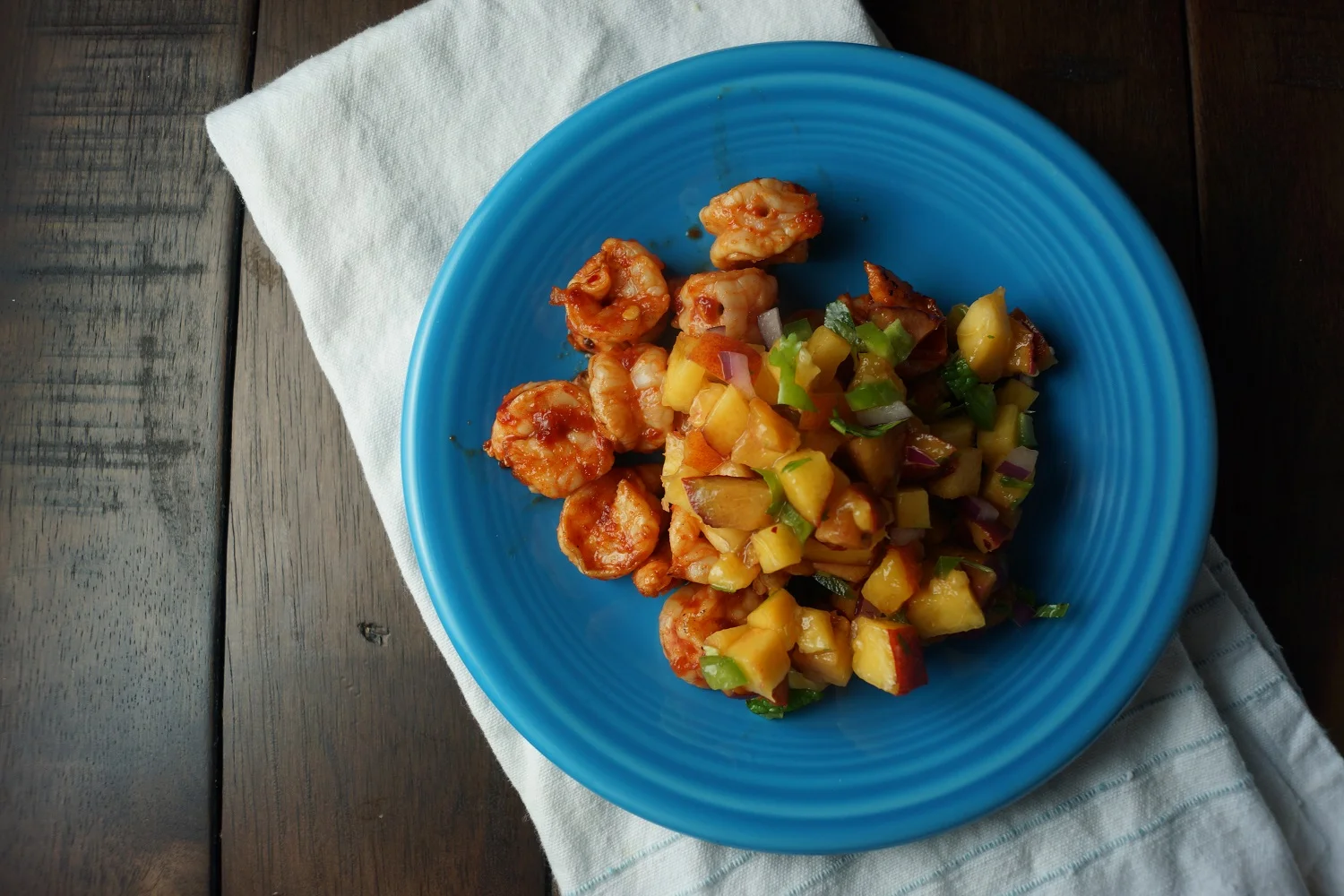 7.14.15 Grilled Sambal Shrimp with Peach Salsa