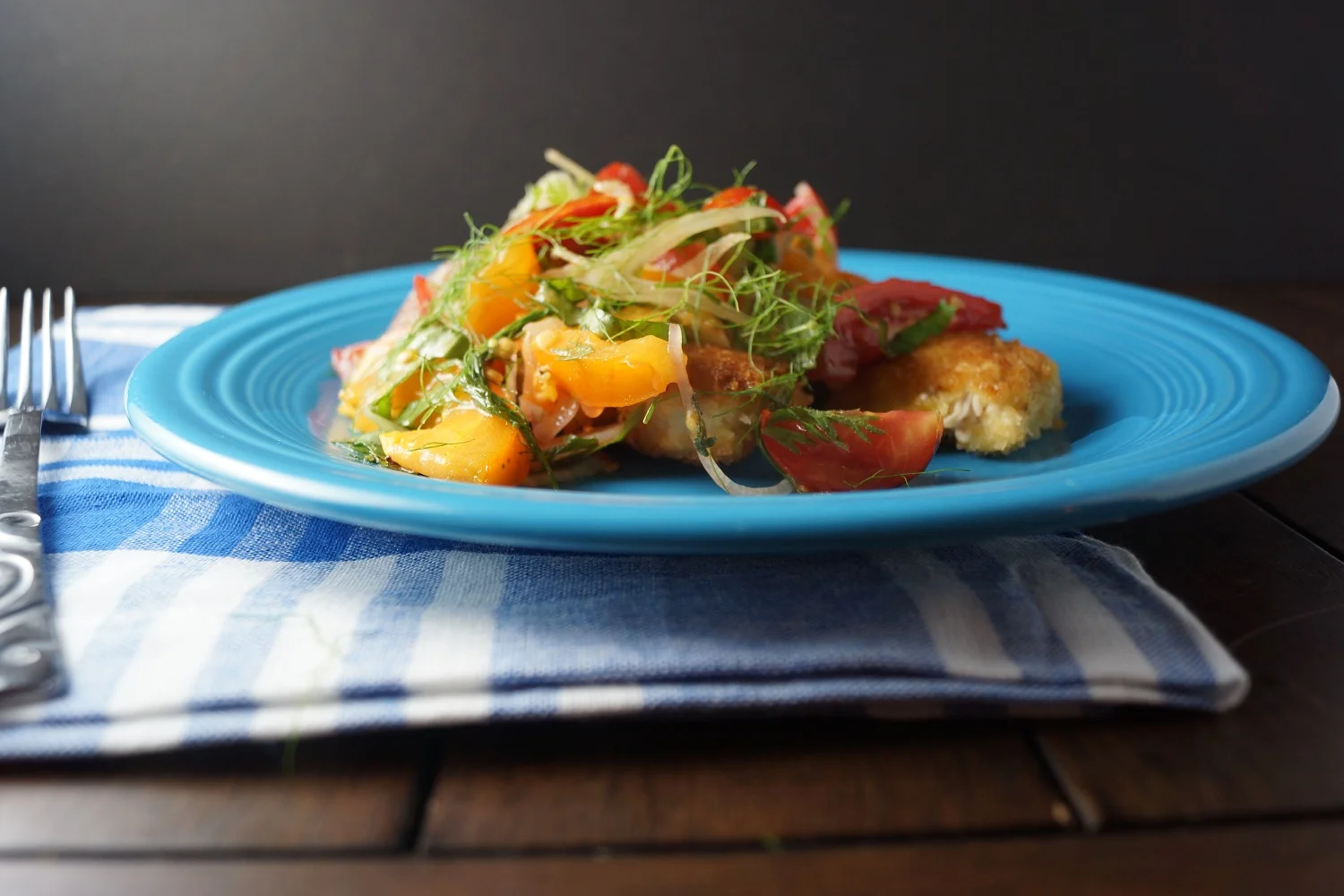 8.14.15 Crispy Chicken Cutlets with Tomato Fennel Salad
