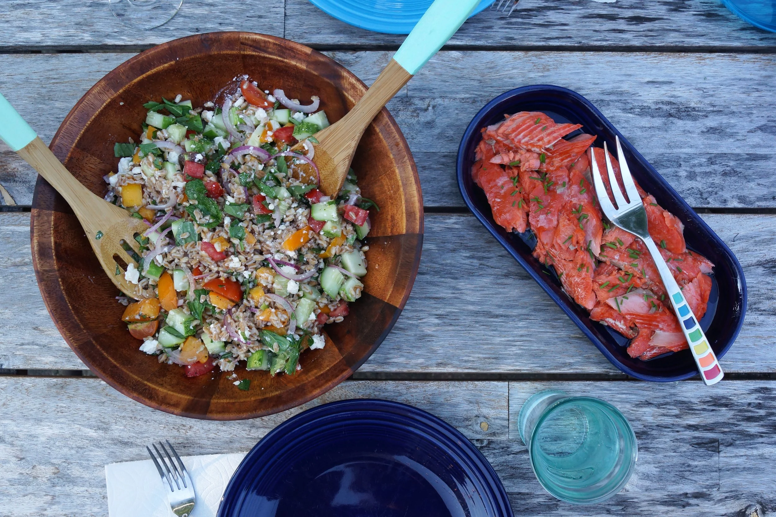 8.11.17 Slow Roasted Sockeye Salmon with Summer Farro Salad