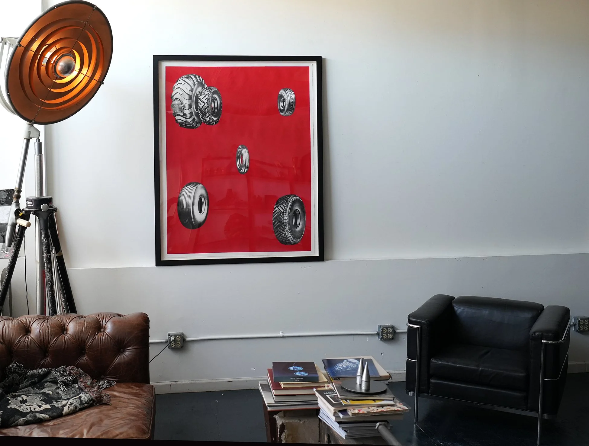 Framed 'Tires' Large Graphic Acrylic on Paper 47