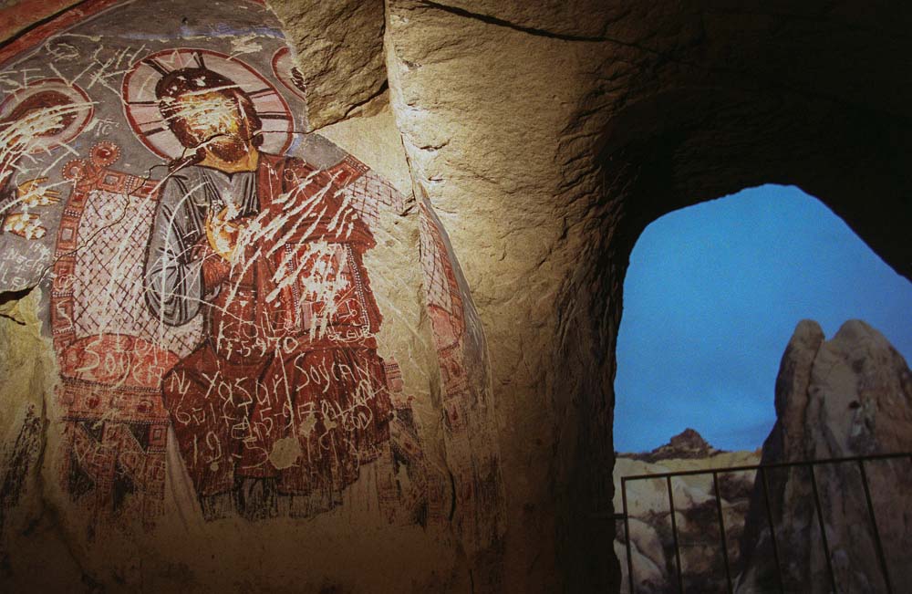 Painting in a cave, Cappadocia, Turkey