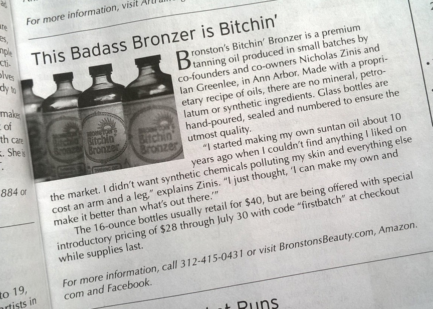 Bronston's Bitchin' Bronzer in Natural Awakenings Magazine