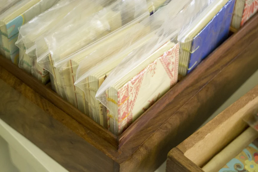 Just a few of Emily's perfectly handbound books. 
