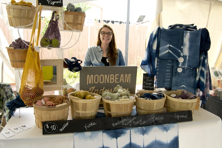 Beautiful hand dyed bags at Moonbeam. 