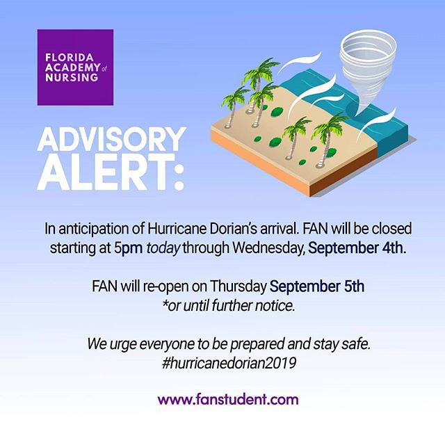 FAN ALERT: In anticipation of Hurricane Dorian's arrival. FAN will be closed at 5 PM today through Wed Sept 4th. FAN will reopen on Thurs. Sept 5th or until further notice. We urge all to be prepared and stay safe.
#hurricanedorian2019 #staysafe #bep