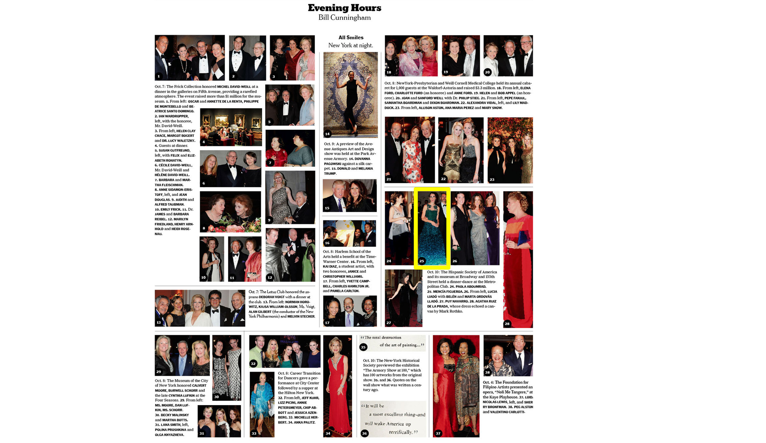  NY Times Sunday Style Section.&nbsp;  FA Client in Emerald Ombre Gown.&nbsp;  Hispanic Society Gala, New York.&nbsp;  October 2013 