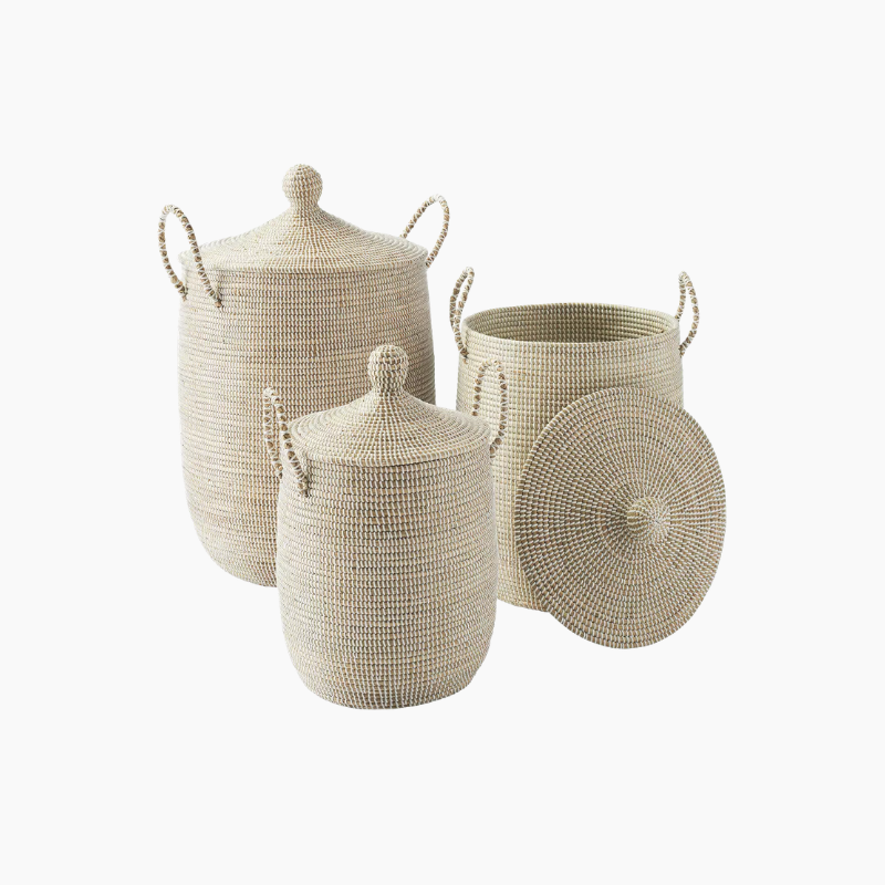 Serena and Lily La Jolla Woven handled lid baskets look for less