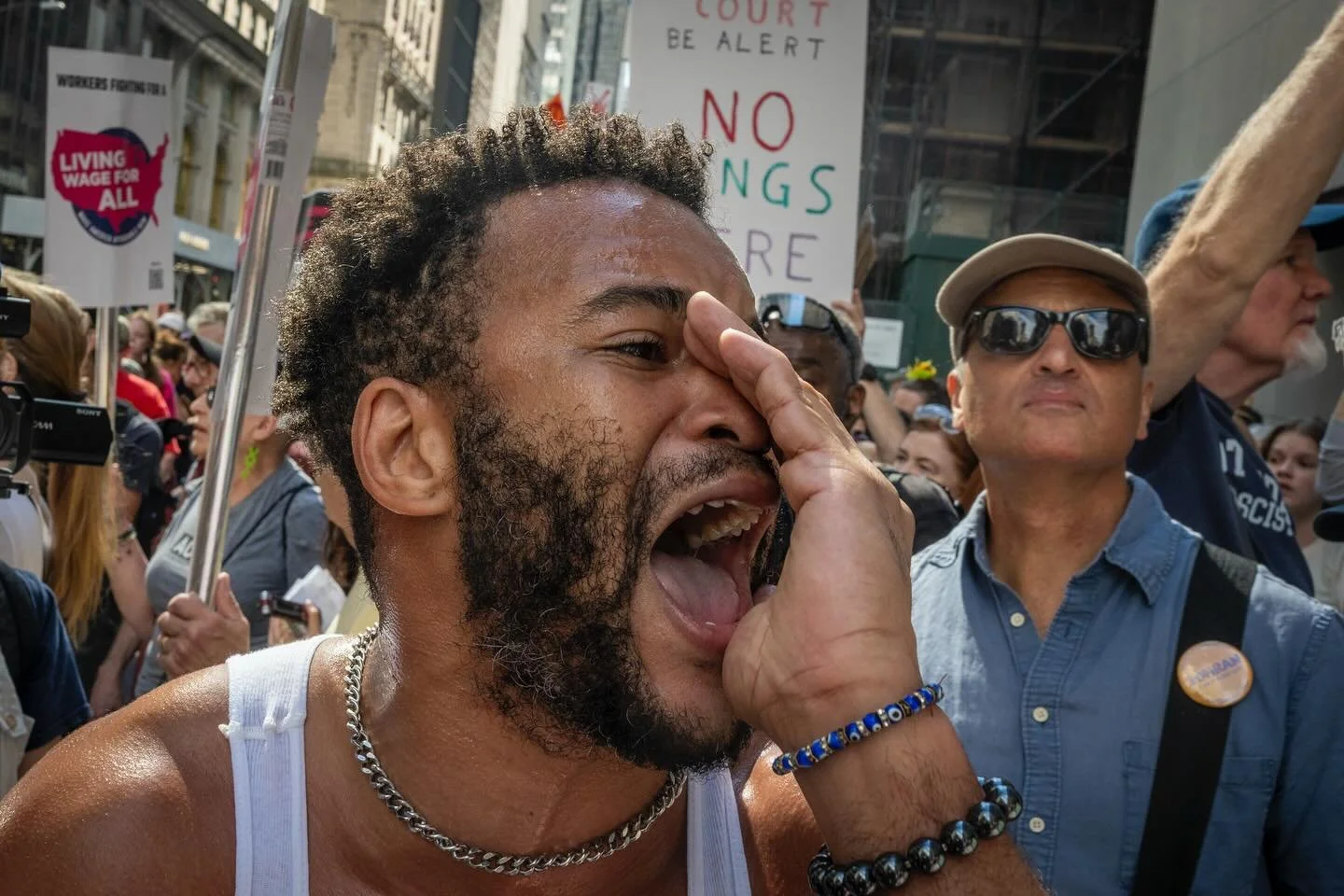 Passion on display at #laborday rally in front of Trump Tower.

#labordayprotest #labordayweekend #nokings #notmypresident #trumptower #livingwage #50501 #50501movement