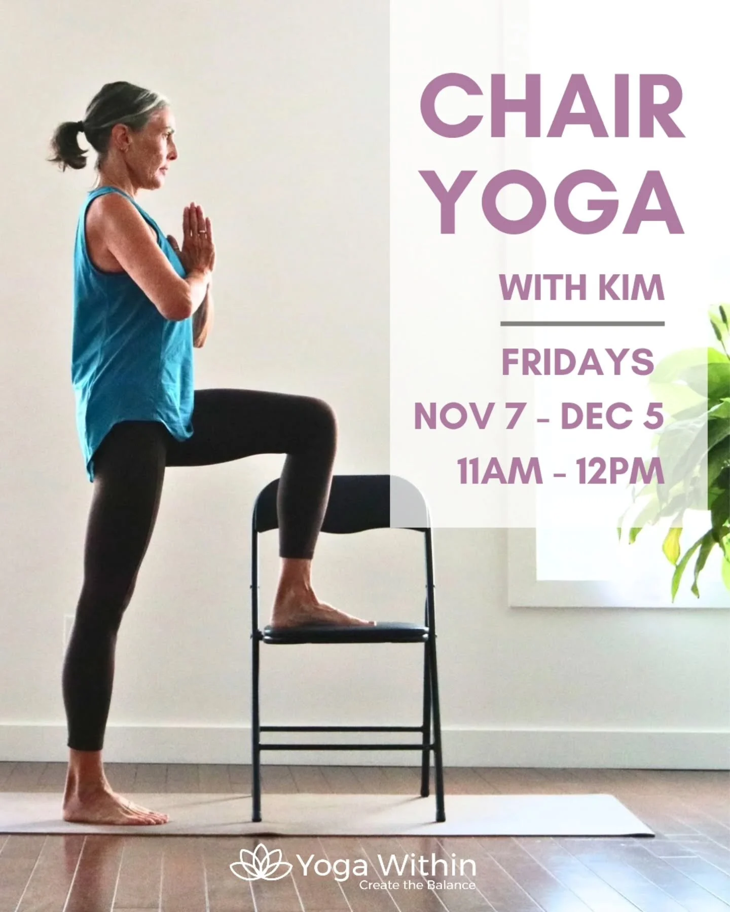 Chair Yoga with Kim🪑

This gentle class is designed for anyone seeking the benefits of yoga without the need to get up and down from the floor. Using a chair for support, we&rsquo;ll explore seated and standing postures that improve flexibility, bal