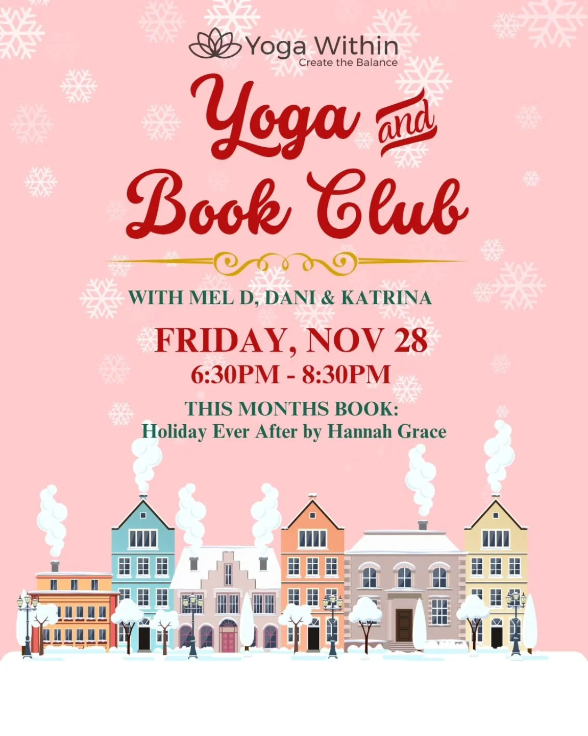 📚 YOGA &amp; BOOK CLUB 📚
Join Katrina, Mel D. And Dani for our second Yoga and Book Club session!

🗓: November 28th 6:30-8:30

Each session begins with a yoga practice focused on themes in this month's book. These classes are suitable for all leve