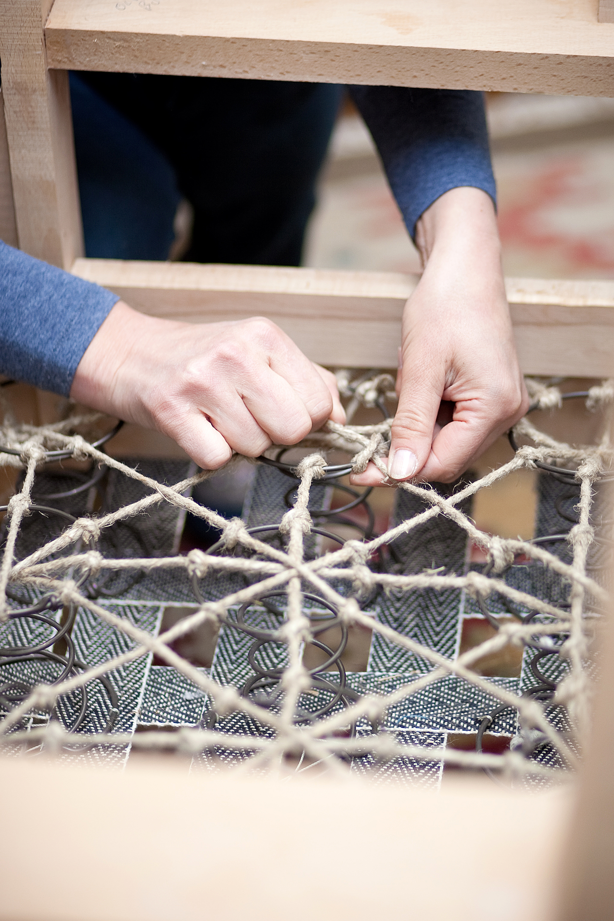 All seating is hand-sprung using the Victorian method of tying in double cone coil springs 8 way...