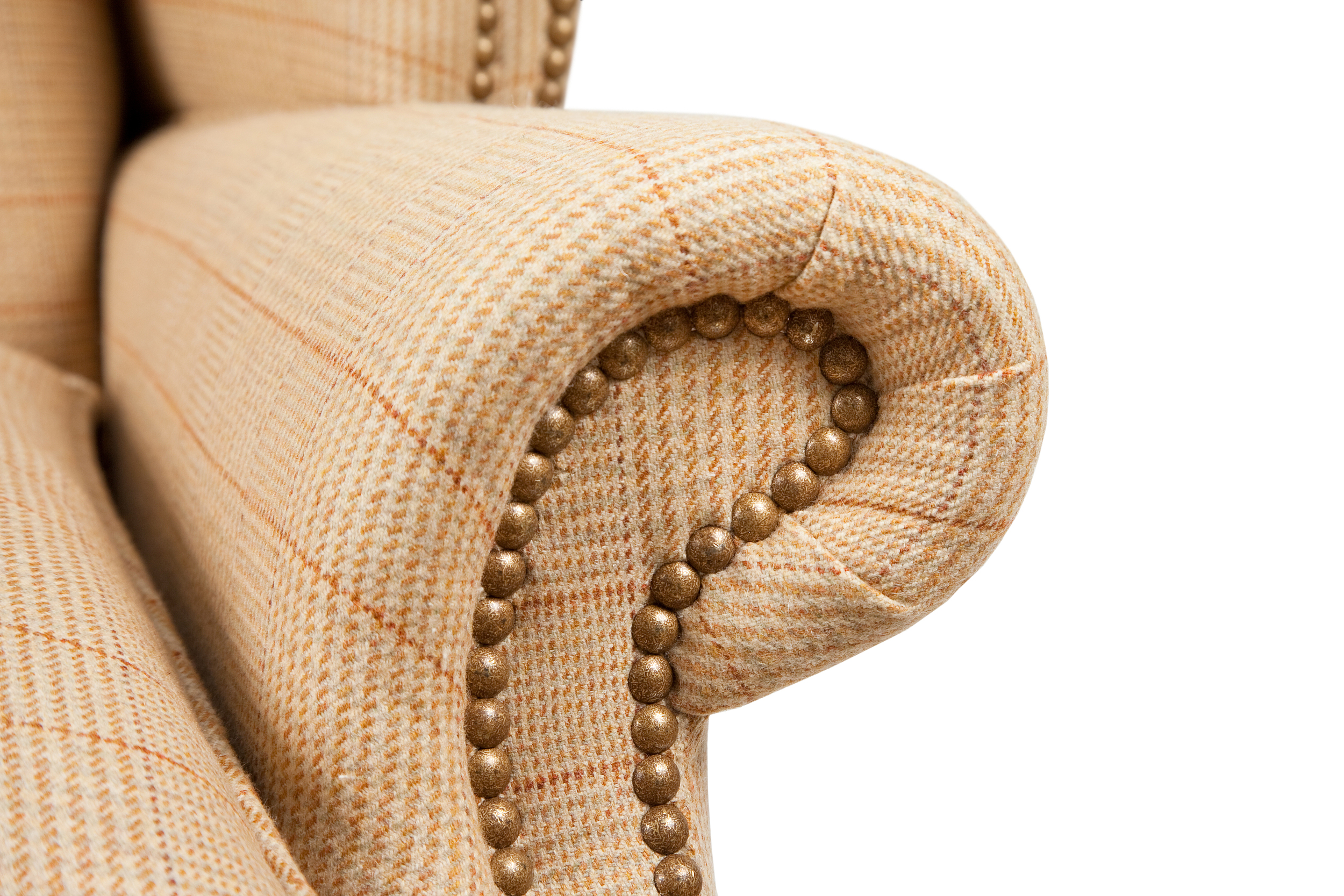 Library Chair "under the edge" scroll facing finished with antique brass individual nailing