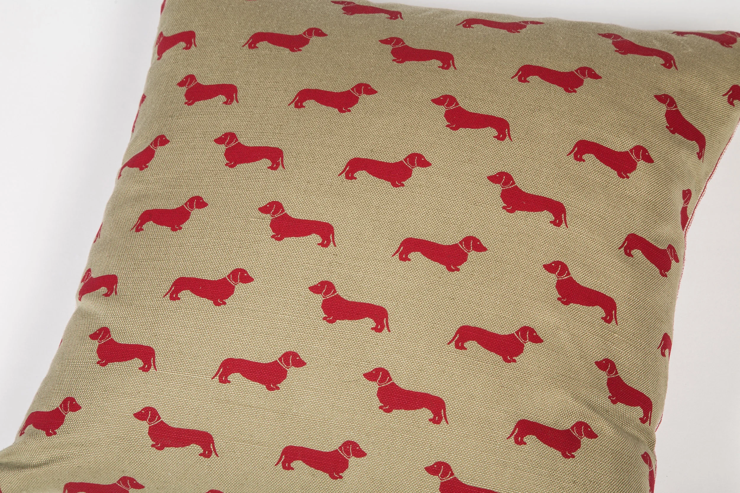 Red Dachshund 18" x 12" Cushion with red ticking back