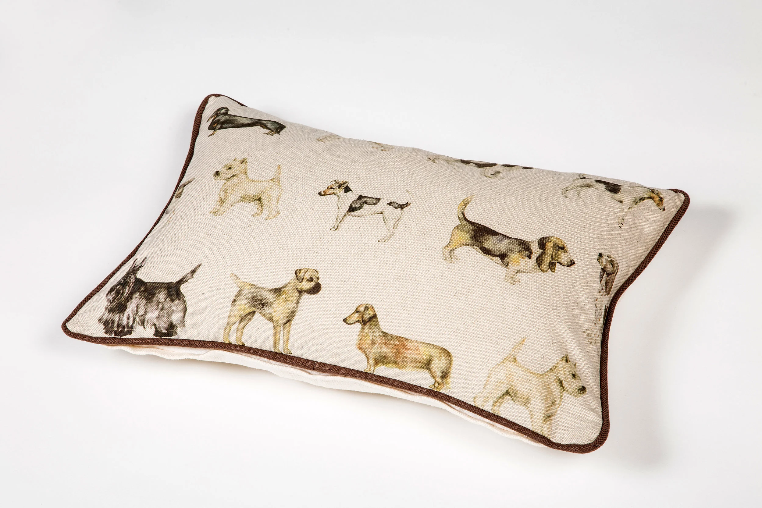 Multi Dog 18" x 12 " piped Cushion with Ivory linen back