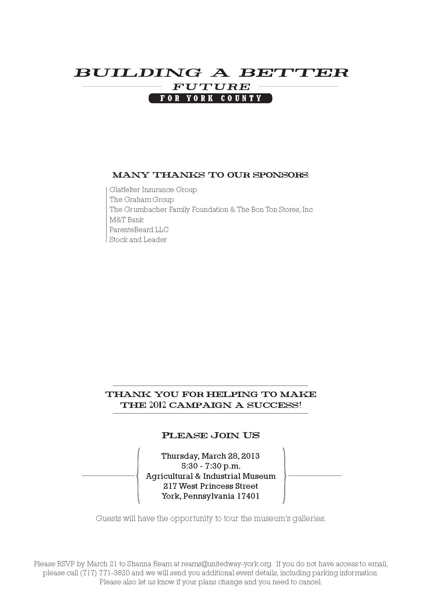 United Way of York Event Invitation